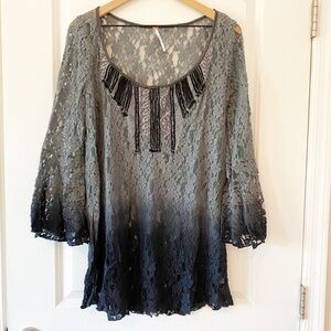 FREE PEOPLE Moonrise Lace Beaded Dip Dye Ombré Tunic Fairy Goth